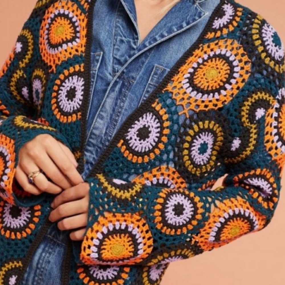 Anthropologie Crochet Medallion Cardigan